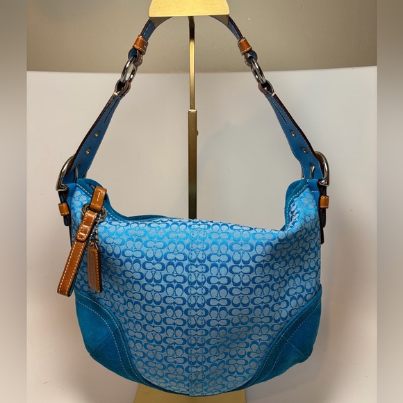 Coach Handbags - SOLD Vintage Coach Y2K Signature Print Blue Micro C Hobo Suede Shoulder Bag